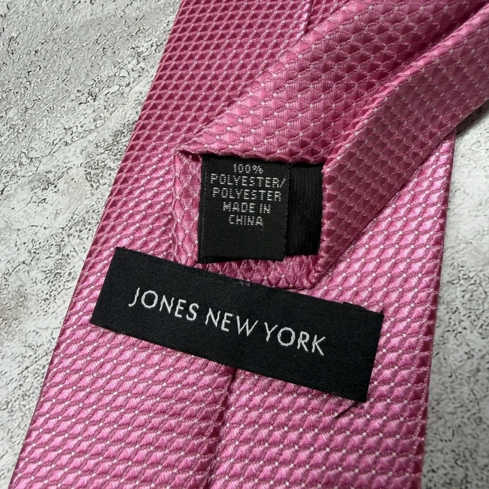 Jones New York Polyester Tie Mens One Size Pink Geometric Jacquard China Necktie